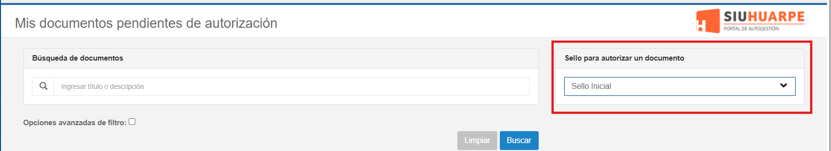 Bandeja de documentos pendientes de autorización con sellos