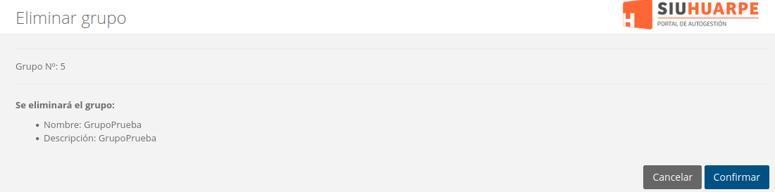 Elimina grupo