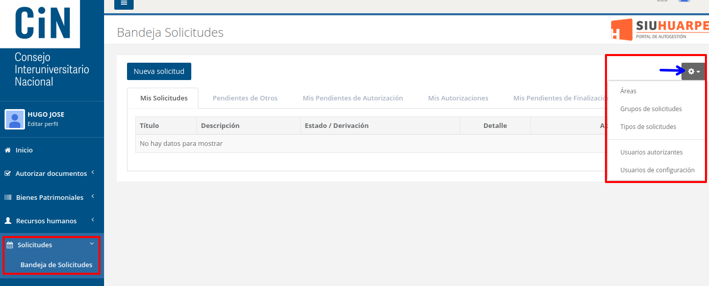 Menú Configuraciones