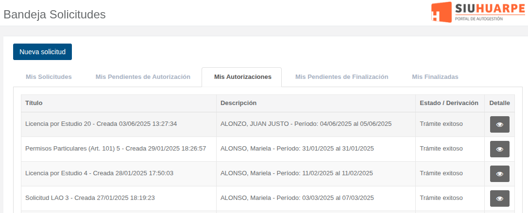 Bandeja Solicitudes - Mis Autorizaciones