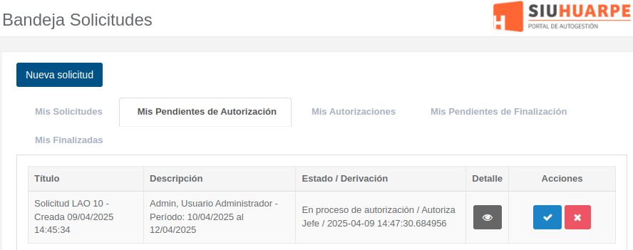Bandeja Solicitudes - Mis Pendientes de Autorización