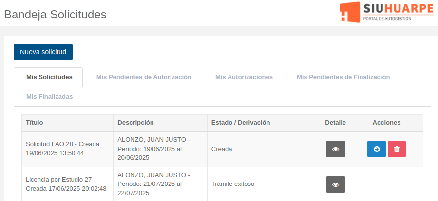 Bandeja Solicitudes - Mis Solicitudes